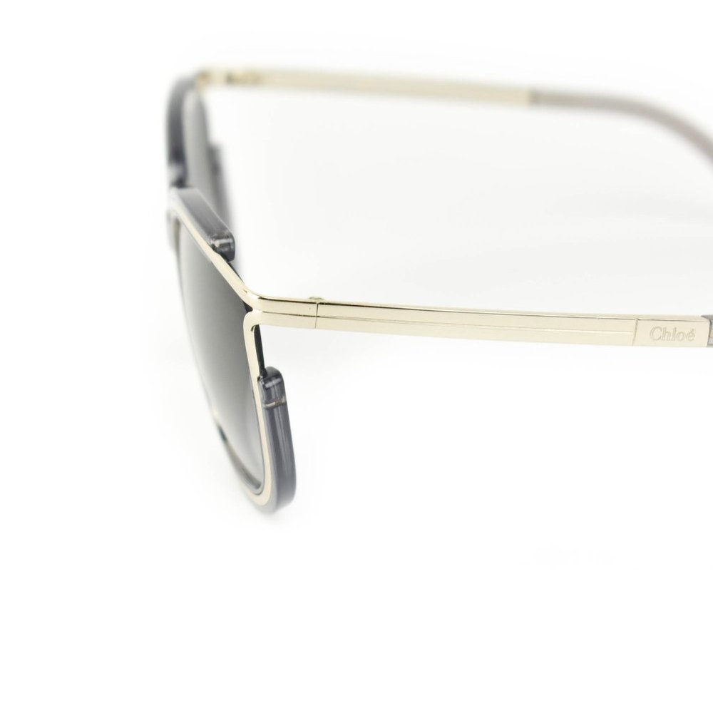CHLOE: Translucent Gray/Pale Gold Logo Sunglasses - Picture 3 of 8